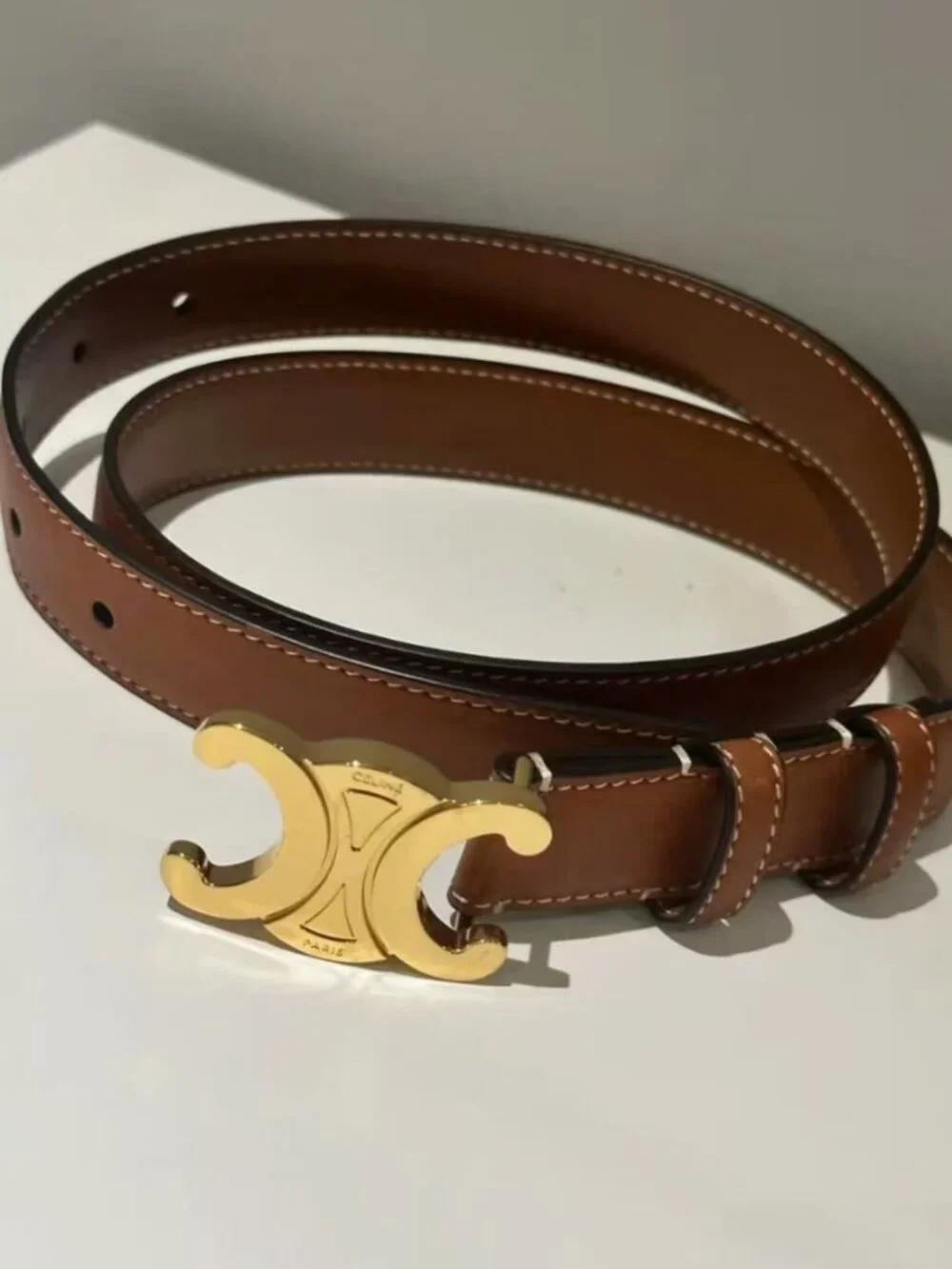 Celine Triomphe Buckle Thin Leather Waist Belt